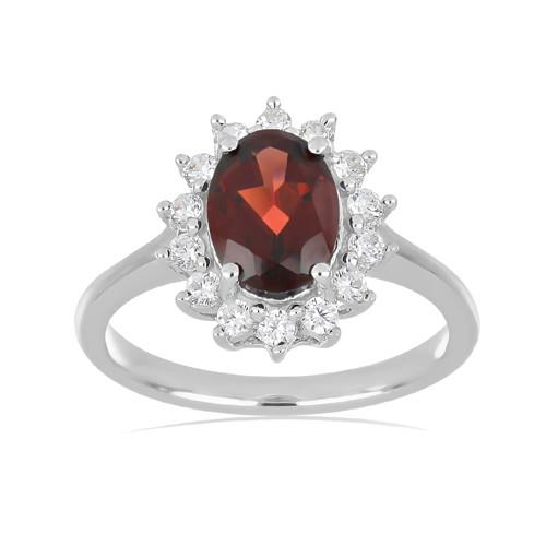 1.10 CT GARNET STERLING SILVER RINGS WITH WHITE ZIRCON #VR018289